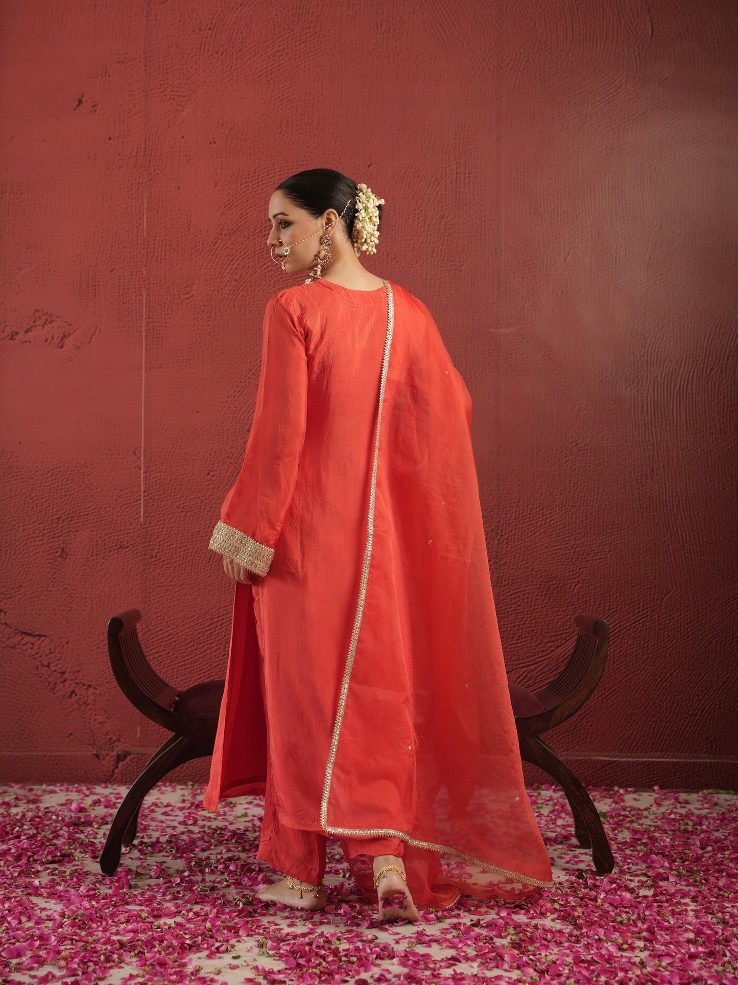 Chaand Hand-dyed Red Silk Zariwork Suit Set