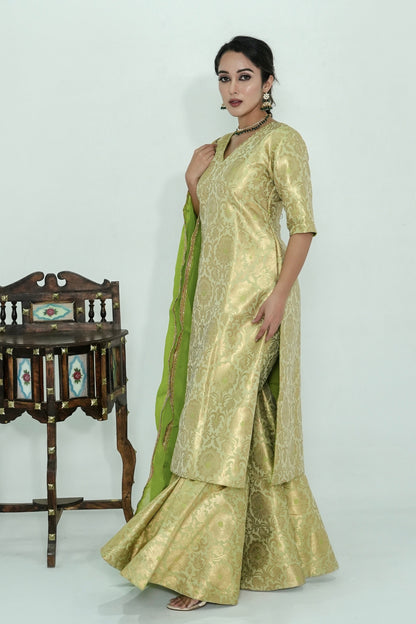 Meera Banarasi Silk Brocade Gharara Set - Green