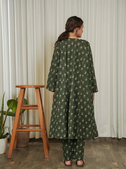 Disha Green Block Print Kurta Set