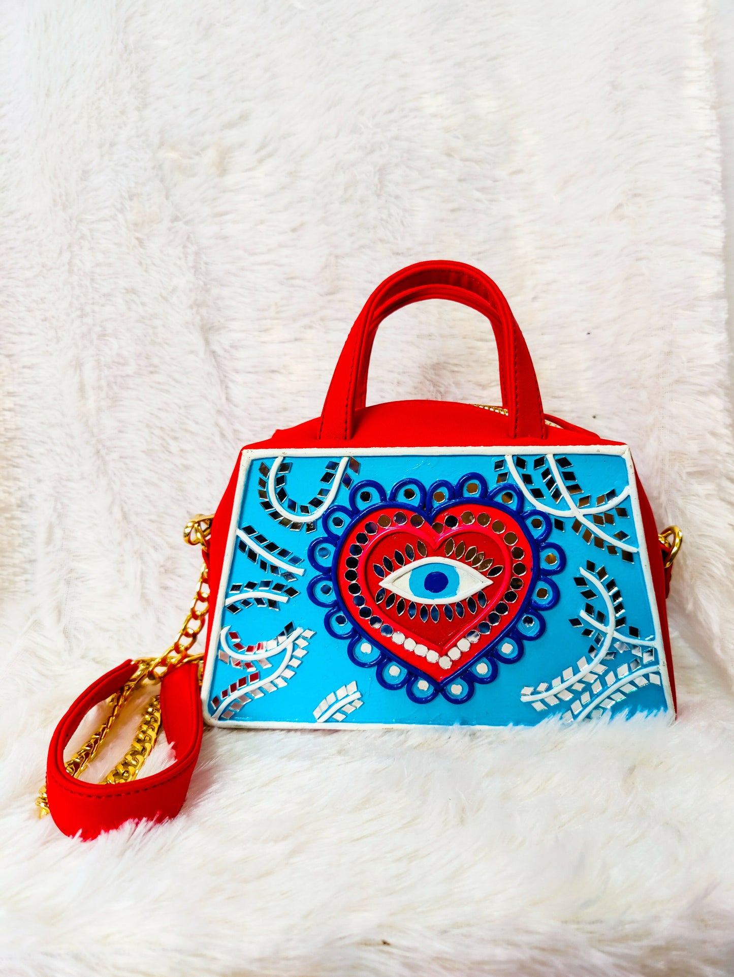 Evil Eye Unusual Shaped Bag with Zipper and Sling