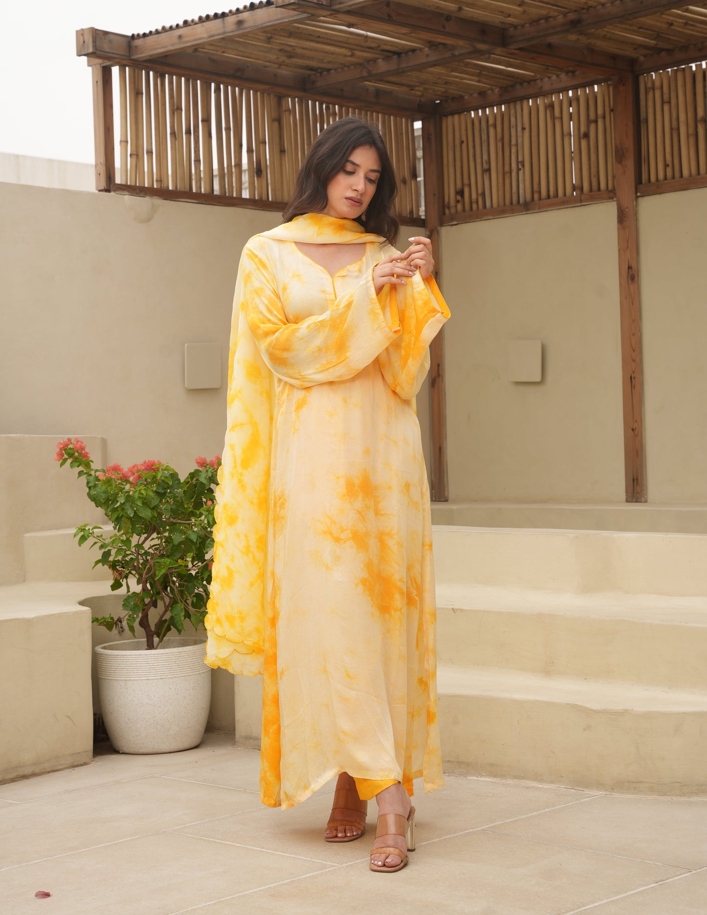 Silk Shibori Mirror Work Staright Suit Set