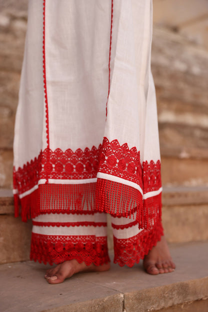 Oorja White & Red Pakistani Suit Set