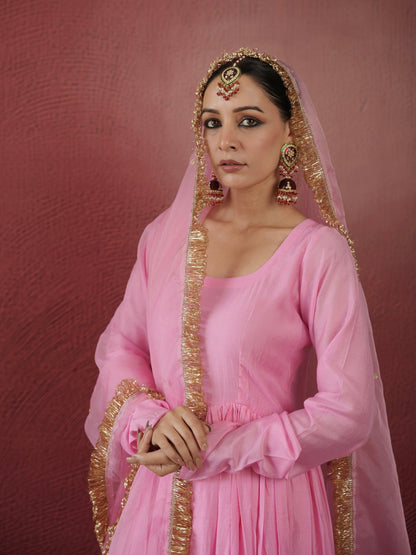 Chaand Pink Chanderi Zari Suit Set