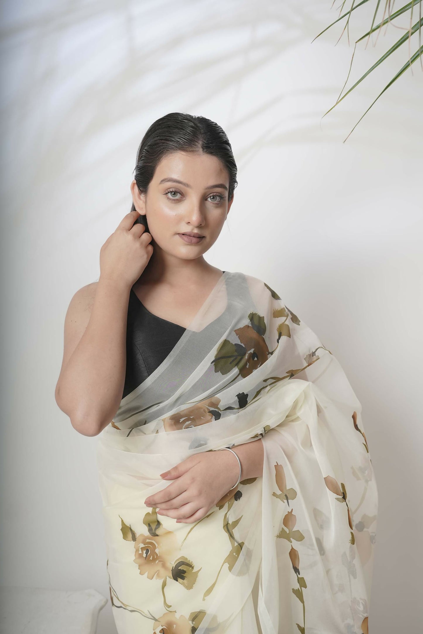 Floral Handpainted Organza Saree