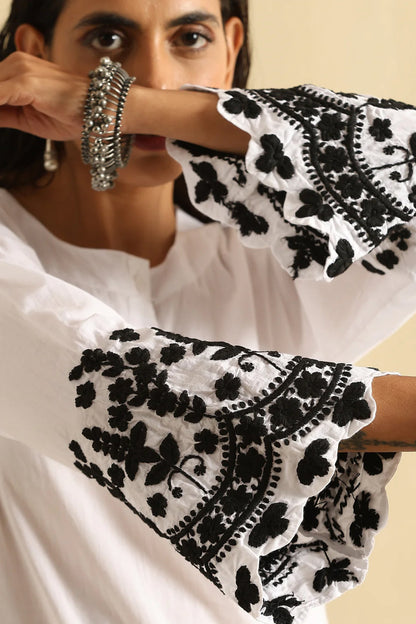 Nazia White and Black Chikankari Kurta and Pant Set