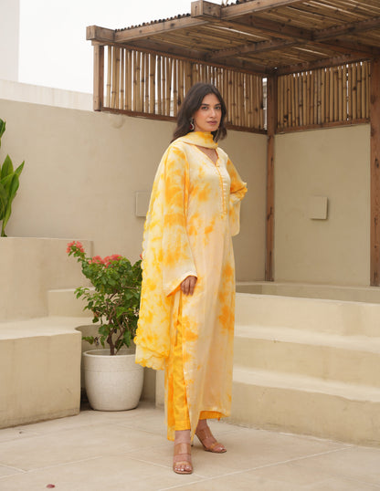 Silk Shibori Mirror Work Staright Suit Set