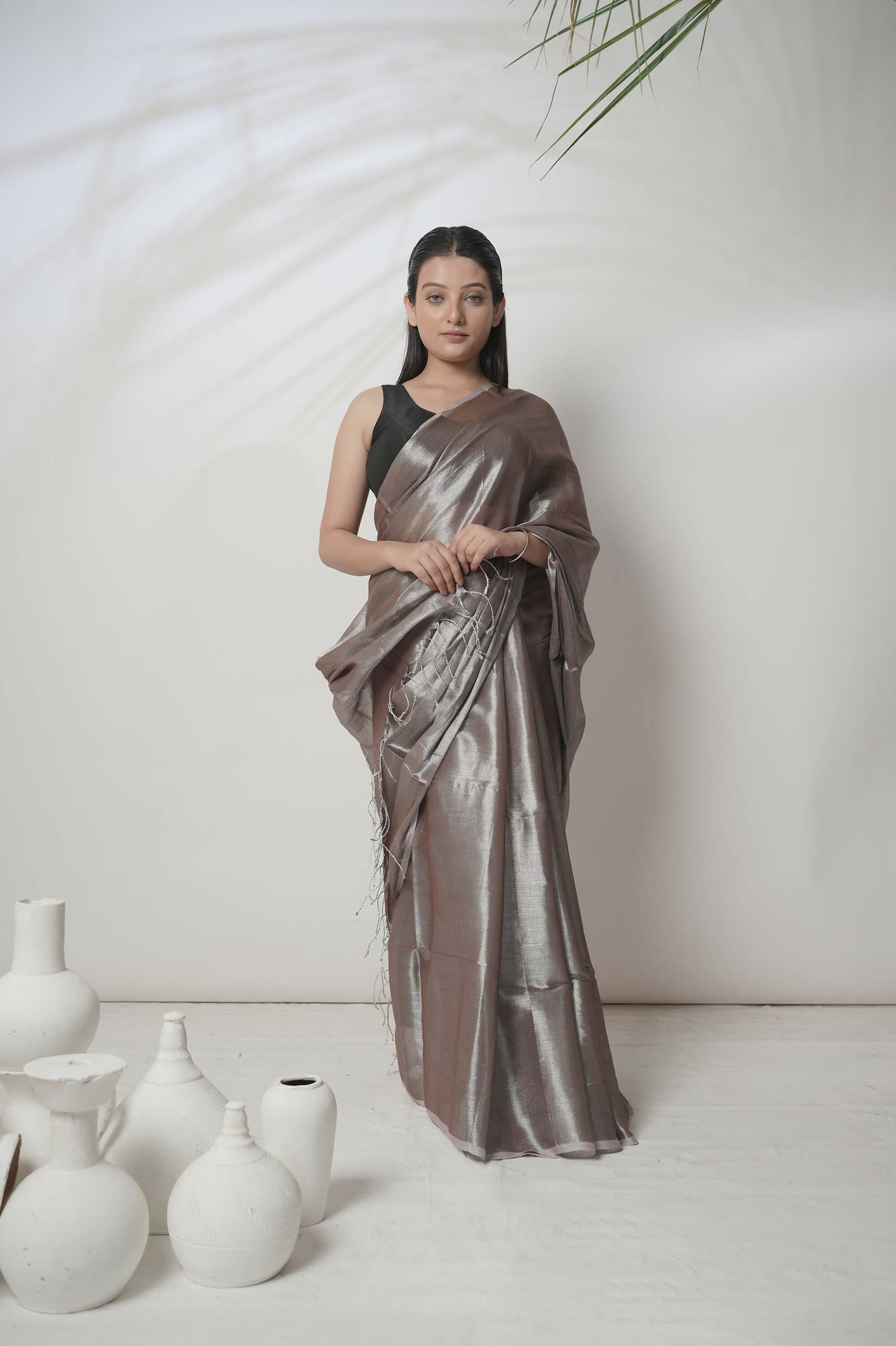 Bhavya | Pastel Coffee Handloom Tissue Saree