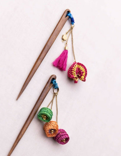 Multicoloured Tassel Flower Hair Stick (Pair)