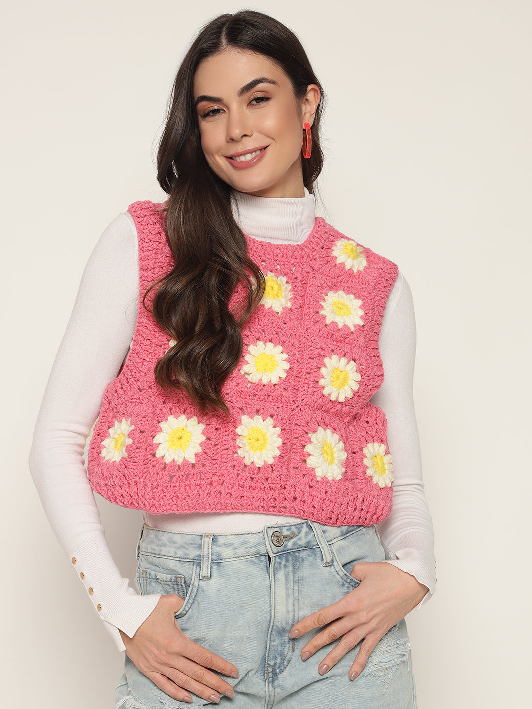 Bubblegum Cropped Daisy Vest