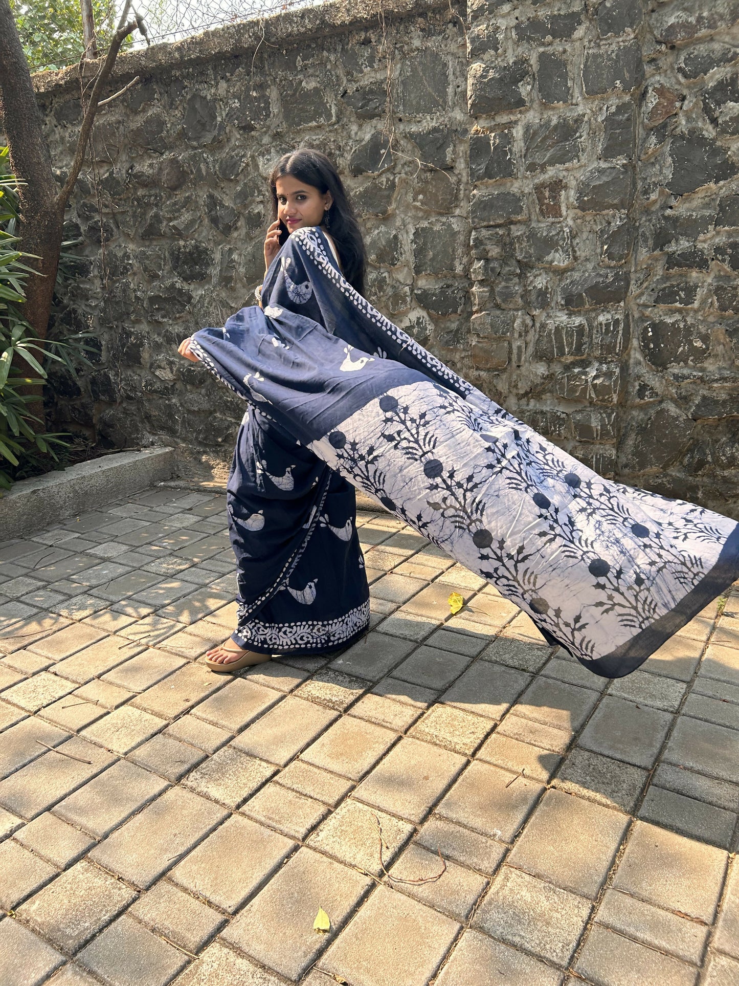 Bird Song Cotton Instantwear Pocket Saree