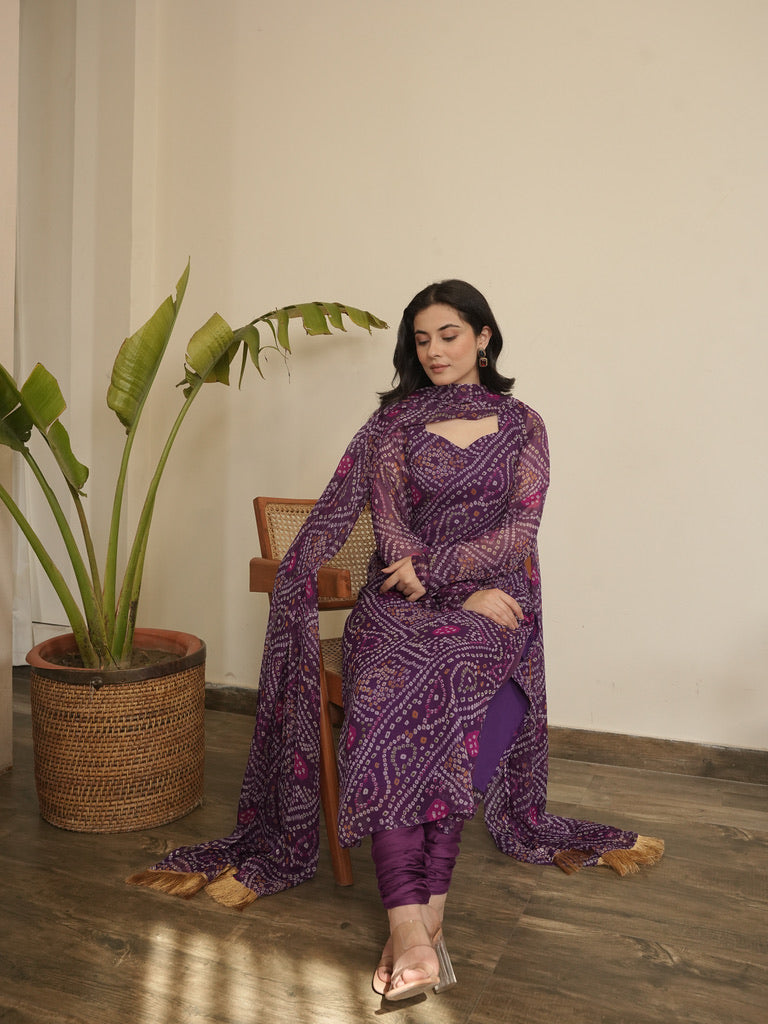 Kia Bandhani Chiffon Kurta Set