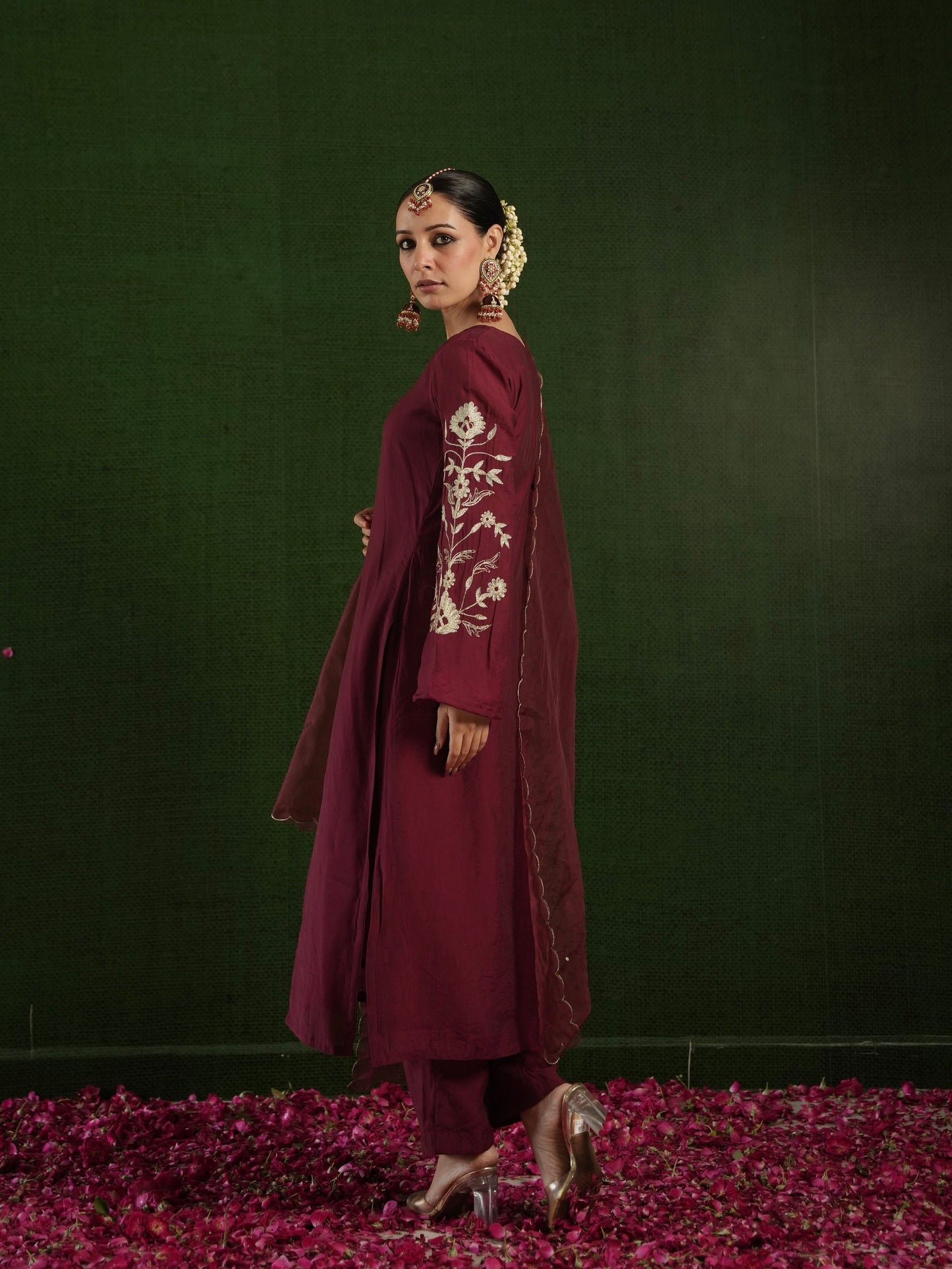 Chaand Maroon Chanderi Heavy Embroidered Suit Set