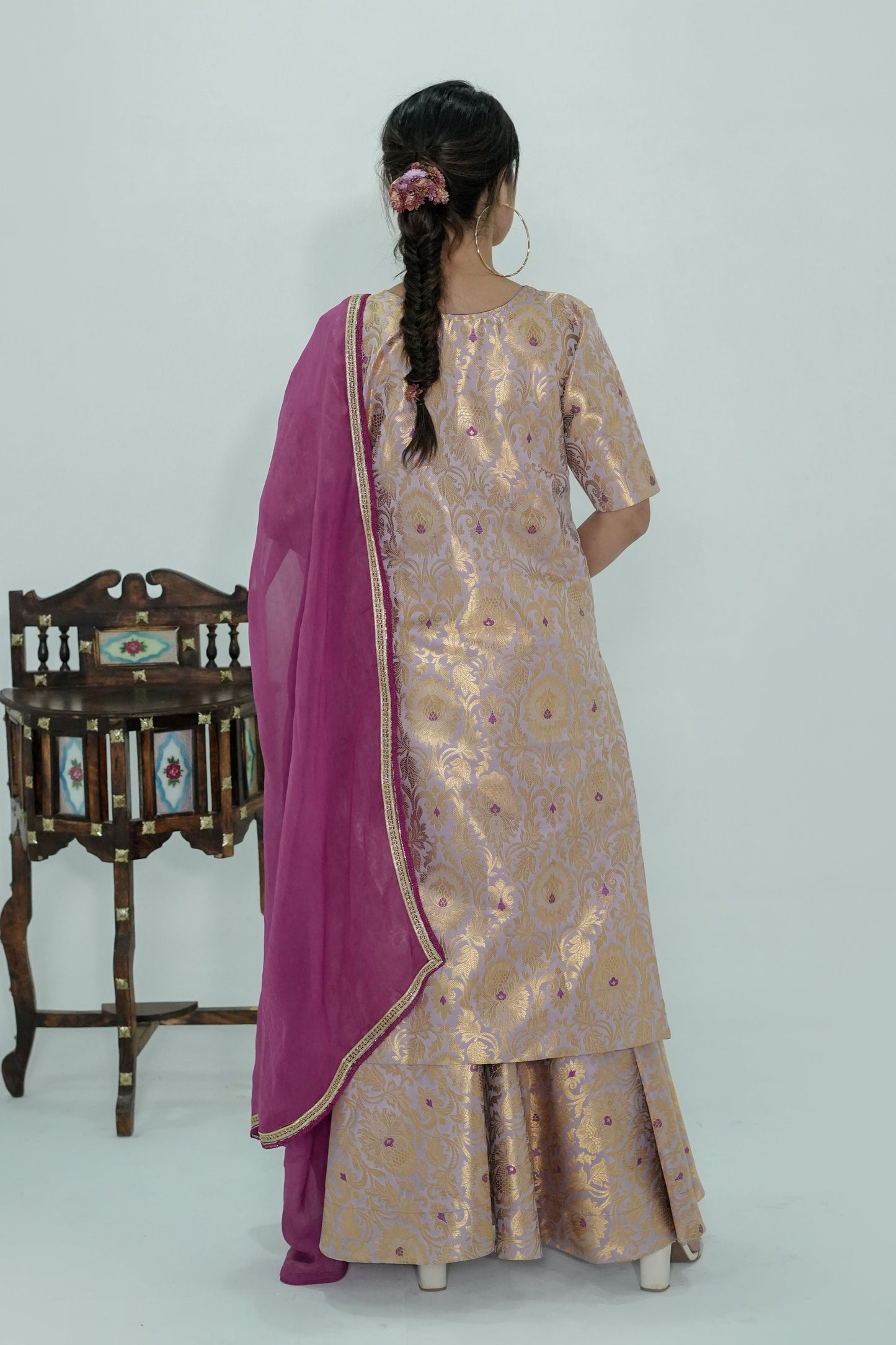 Meera Banarasi Silk Brocade Gharara Set - Lavender