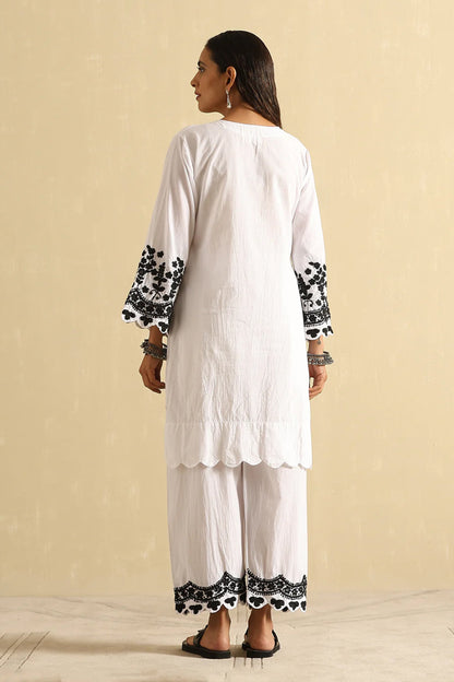 Nazia White and Black Chikankari Kurta and Pant Set