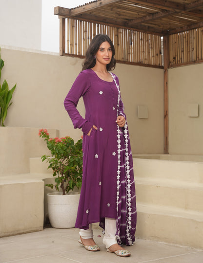 Lillian Purple Cotton Crush Straight Suit Set