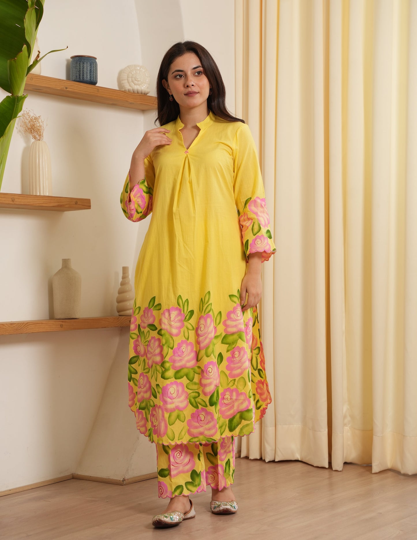 Ember Handpainted Floral Cotton Kurta Set