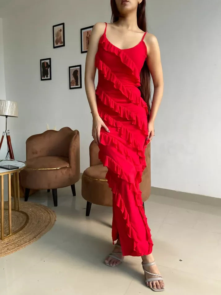 Red Ruffle Maxi Dress