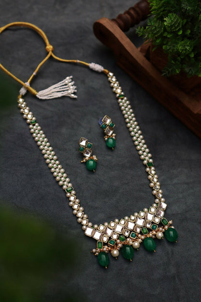 Rose Quartz Kundan and Pearl Long Necklace Set