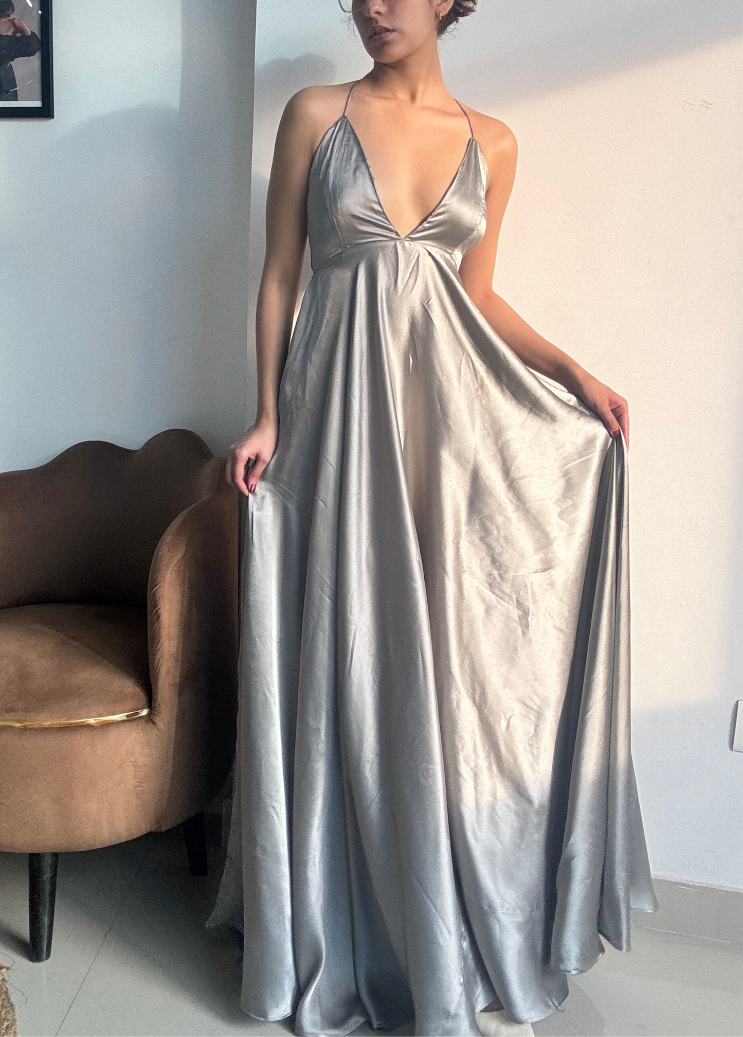 Silver Satin Slip Gown