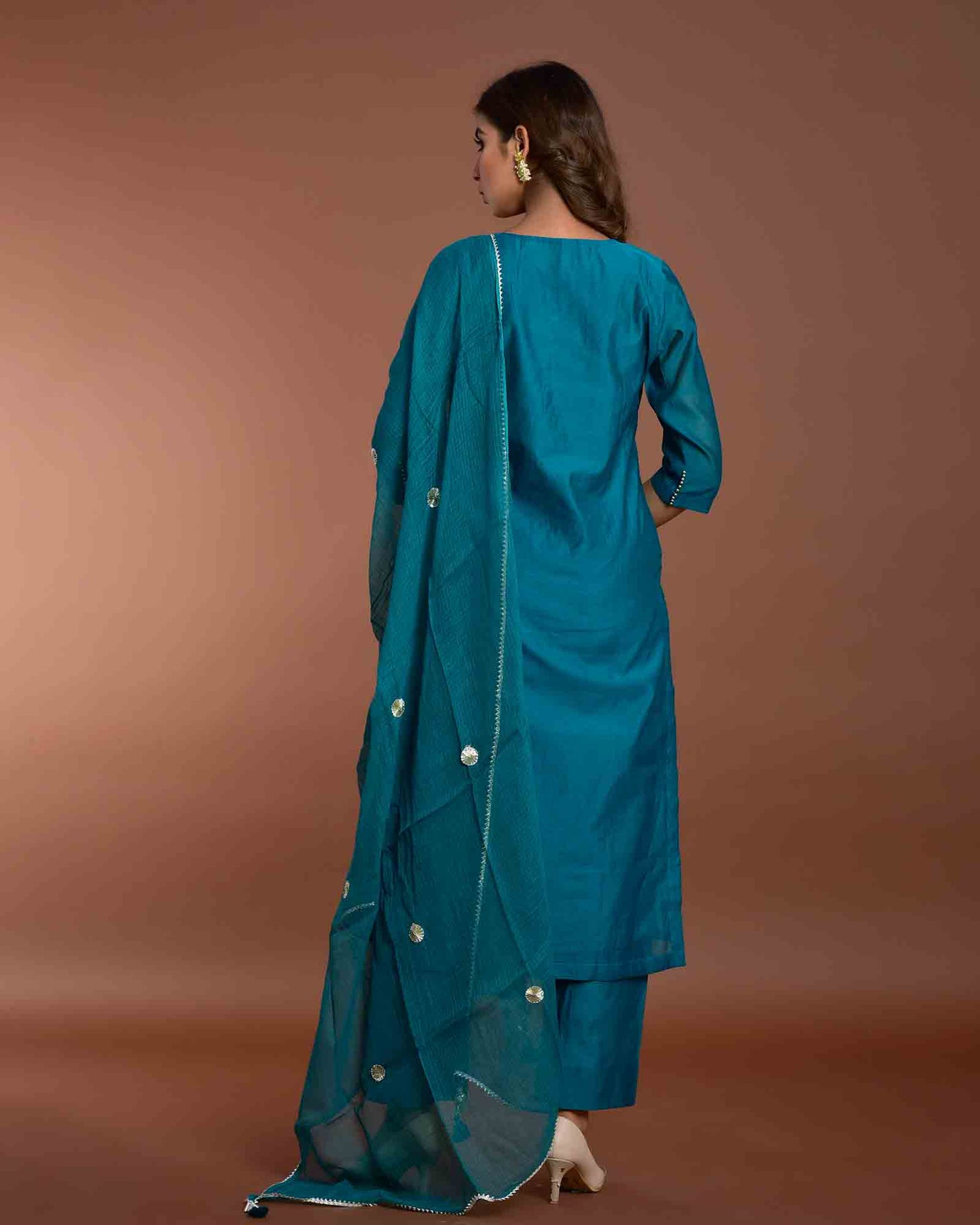 Teal Blue Chanderi Suit Set