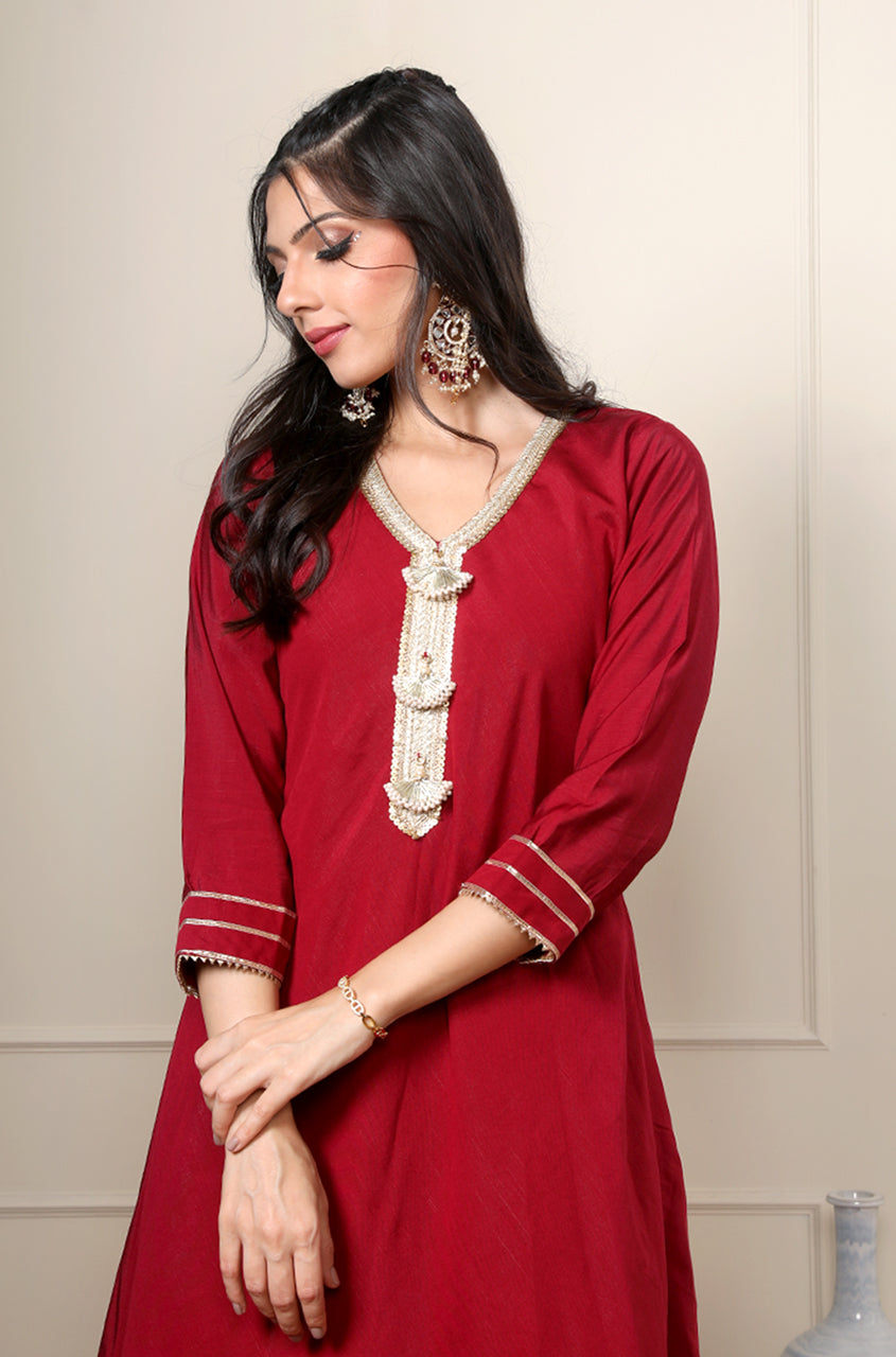 Rooh Crimson Red Two Layered Gown