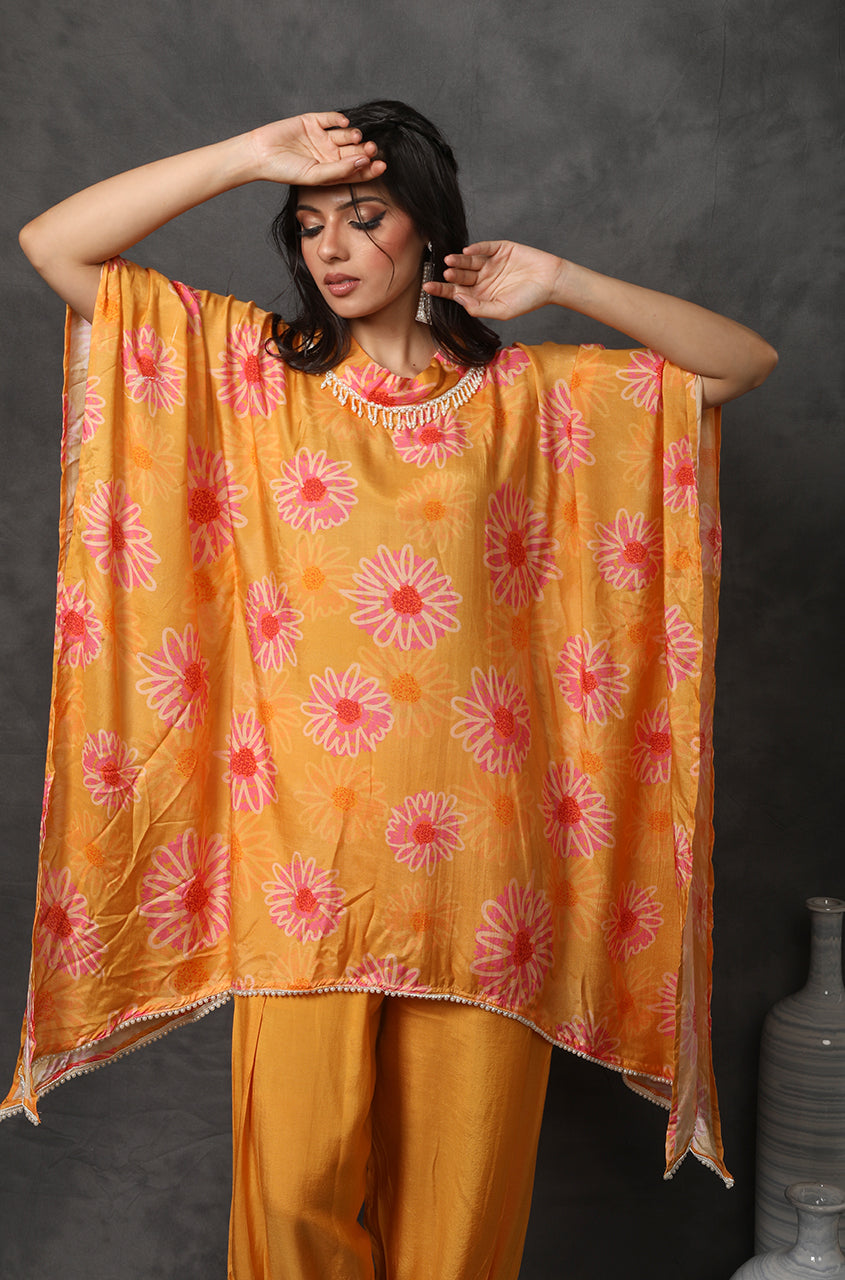 Masakali Mikado Yellow/Sky BlueTwo Piece Kaftan Set