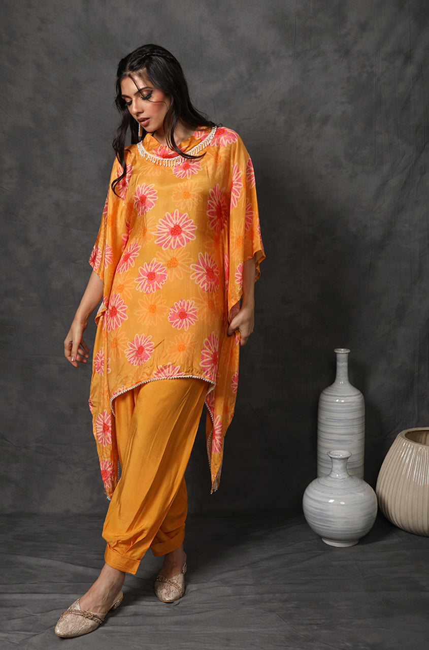 Masakali Mikado Yellow/Sky BlueTwo Piece Kaftan Set