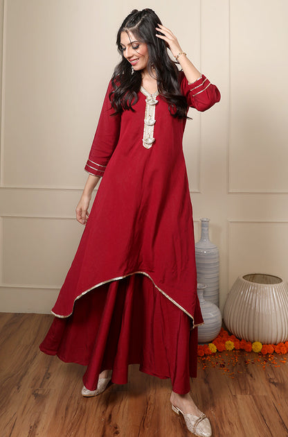 Rooh Crimson Red Two Layered Gown