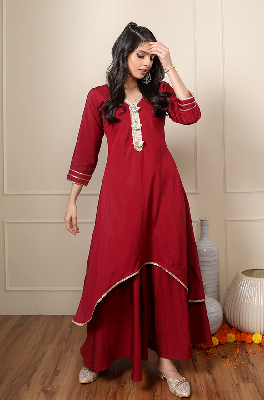 Rooh Crimson Red Two Layered Kurta Set