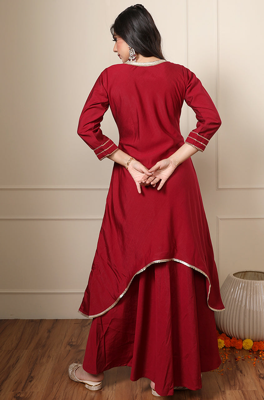 Rooh Crimson Red Two Layered Kurta Set