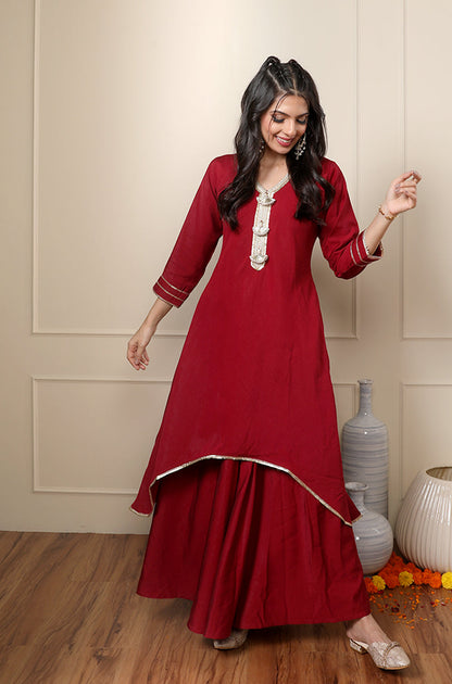 Rooh Crimson Red Two Layered Kurta Set