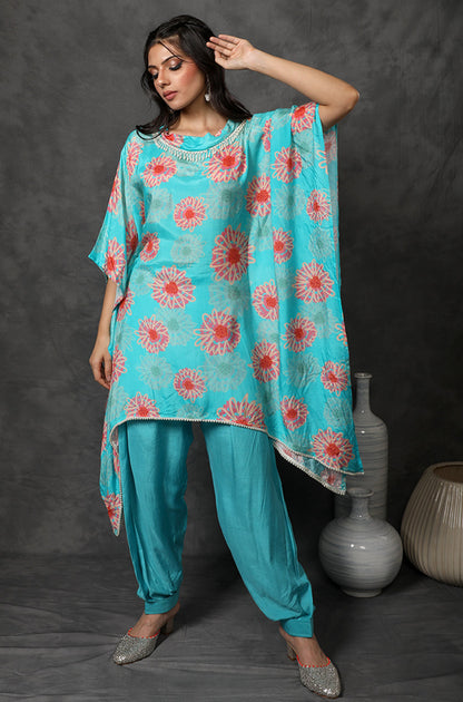 Masakali Mikado Yellow/Sky BlueTwo Piece Kaftan Set