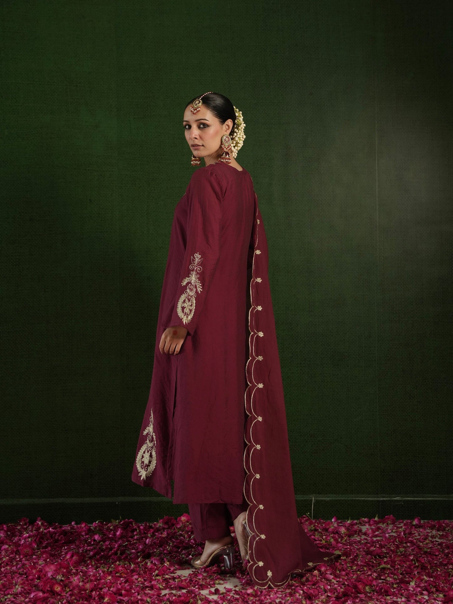 Chaand Rosewood Chanderi Heavy Embroidered Suit Set