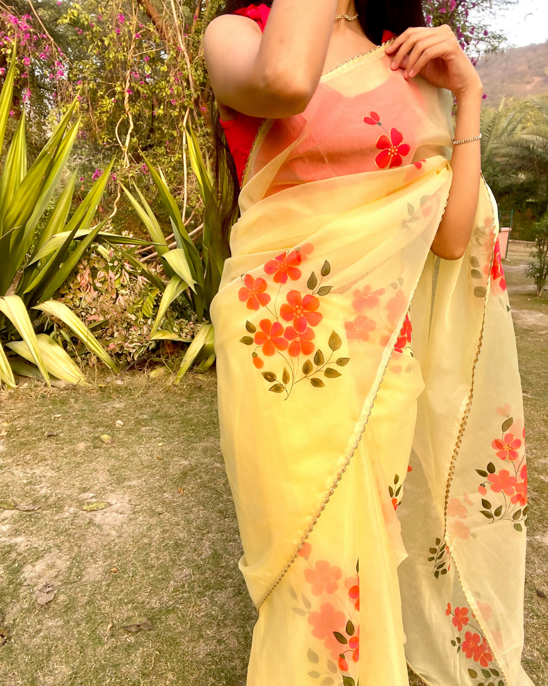 butter yellow 'sunheri' hand-painted saree (2)