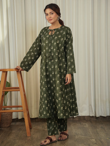 Disha Green Block Print Kurta Set