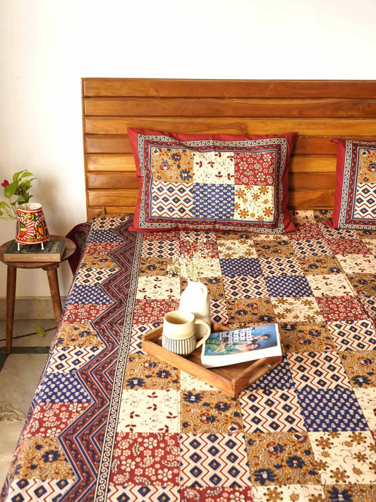 Kalamkari Patch Print Double Bed Bedsheet