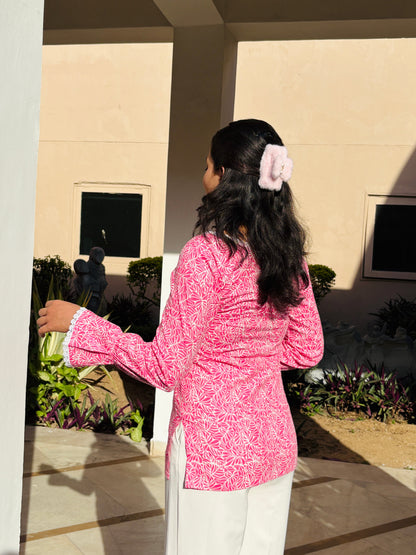 Noor Balloon Sleeves Pink Kurti