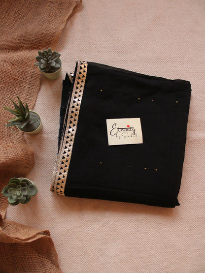 Cocktail Mul Cotton Black Saree