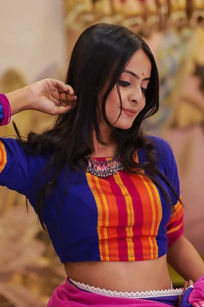 Blue Lily Cotton Glass Sleeves Blouse