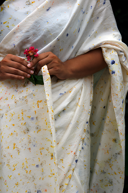 Natural Flower Dyed Saada Habutai Silk Saree