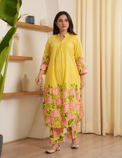 Ember Handpainted Floral Cotton Kurta Set