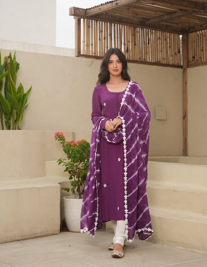 Lillian Purple Cotton Crush Straight Suit Set