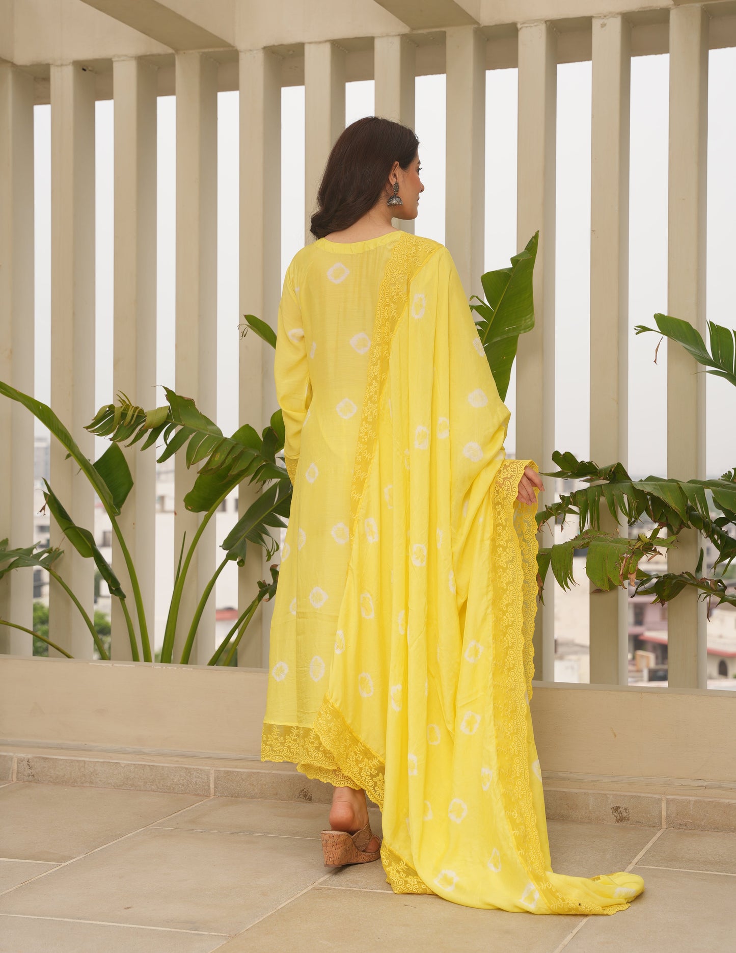 Yellow Hand-dyed Maslin Bandhej Suit Set