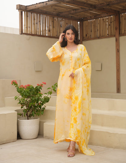 Silk Shibori Mirror Work Staright Suit Set