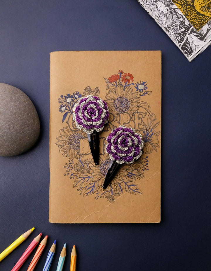 Flower Hair Clips Set Shimmer Violet Rose