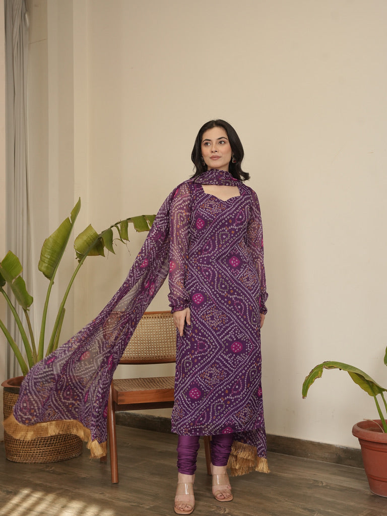 Kia Bandhani Chiffon Kurta Set