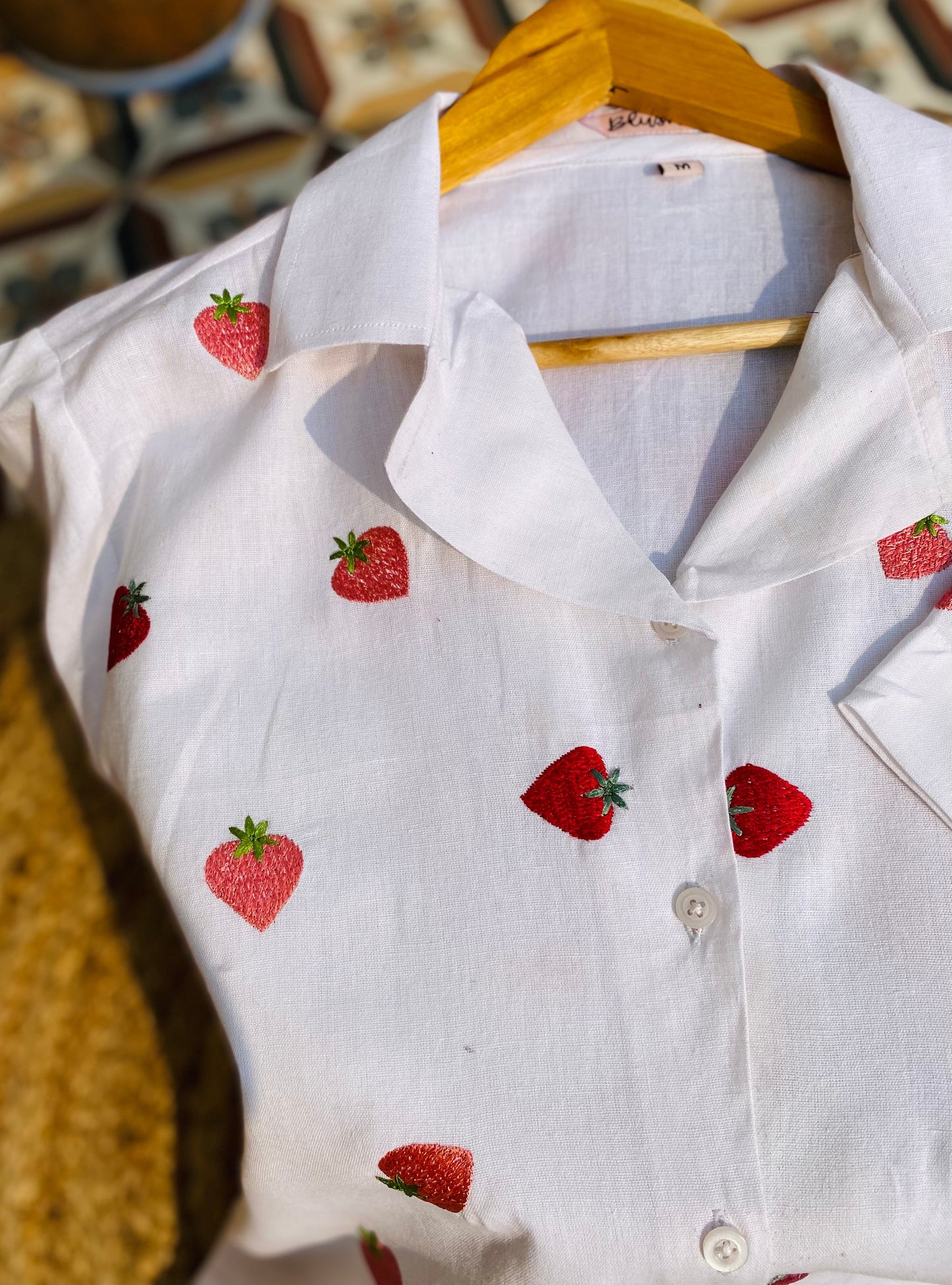 Strawberry Embroidered Cotton Shirt