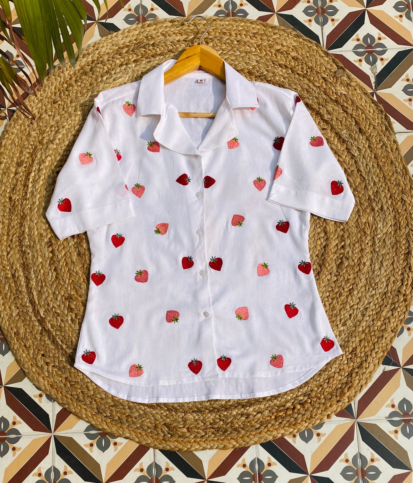 Strawberry Embroidered Cotton Shirt