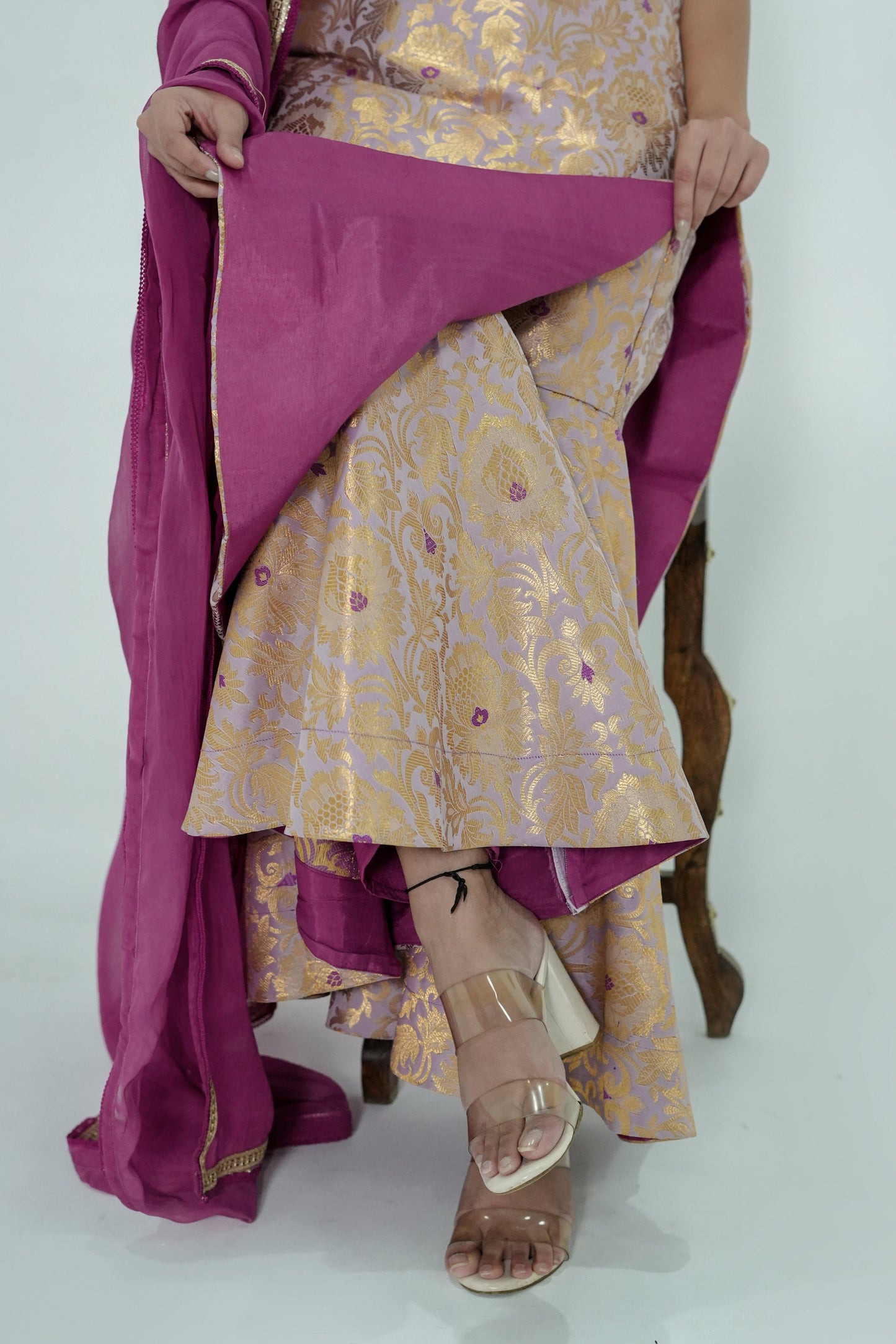 Meera Banarasi Silk Brocade Gharara Set - Lavender