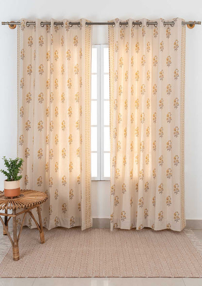 Room Darkening - Indus Amber Cotton Curtain